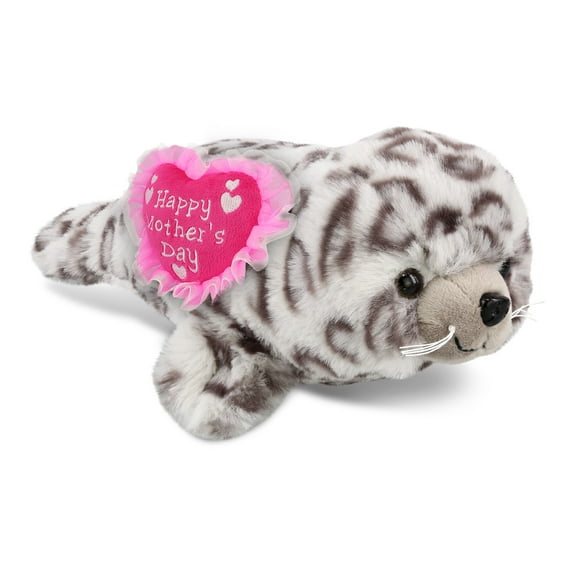 DolliBu Happy Mother's Day Super Soft Plush Seal - Cute Stuffed Animal Present with Pink Heart Message for Best Mommy, Grandma, Wife, Daughter - Cute Ocean Life Plush Toy Gift - 10 Inches