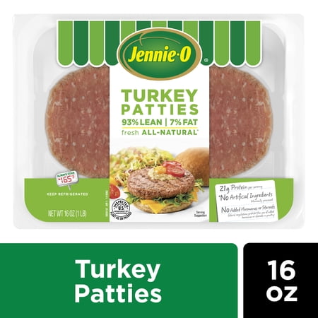 JENNIE-O 93% Lean 7% Fat Turkey Patties, 16 oz (Pack of 4 Patties)