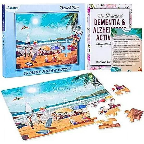 Assistex Dementia Jigsaw 36 Large Puzzle for Seniors - Alzheimer's Activity for Adults with Conversation Prompts - Best Memory Game for Patiens in Nursing Home - Build in Box Activities for Elderly