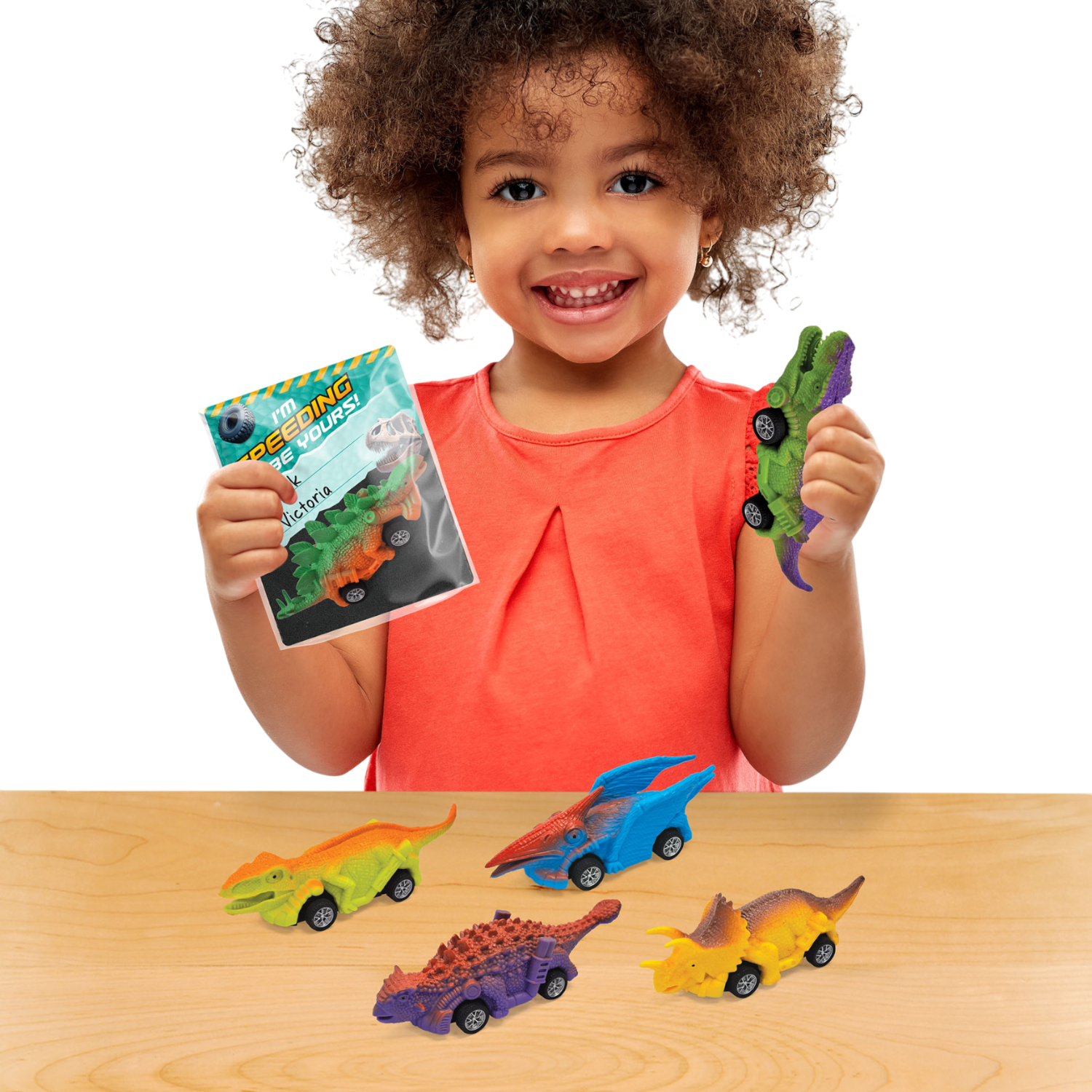 Boley Valentine Dino Racers Mini Pull-Back Race Car Toy Set with Cards & Treat Bags, 16-Piece