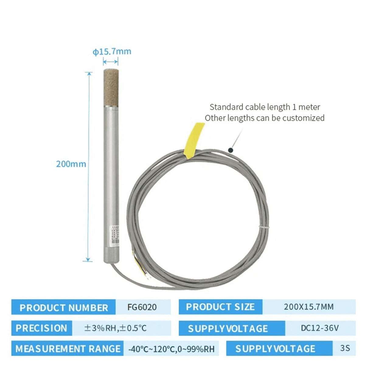 Metal Temperature And Humidity Sensor RS485 Industrial Chip FG6010