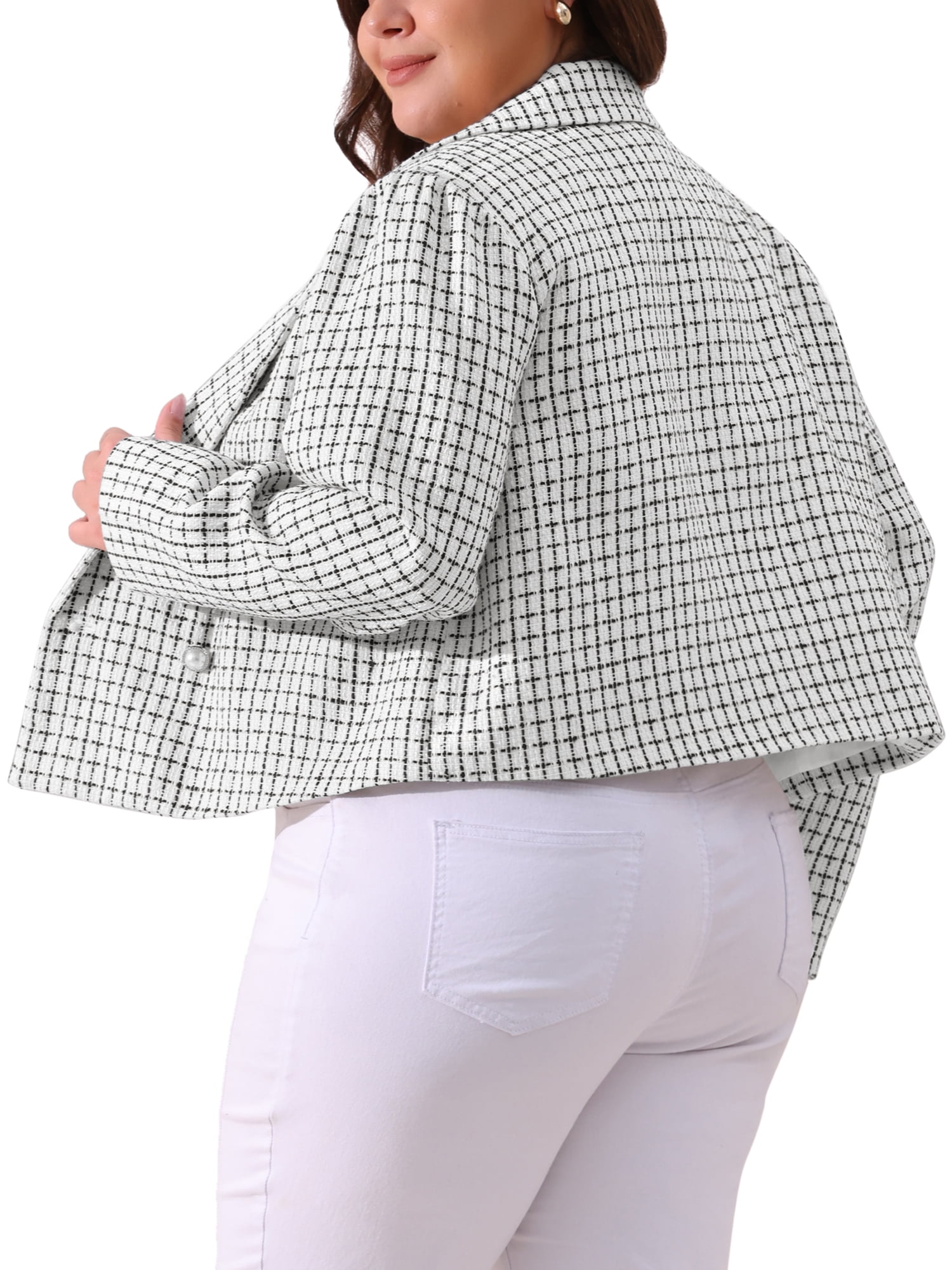 DARING DIVA Women's Plus Tweed Blazer Jacket Notched Lapel Business White 1X