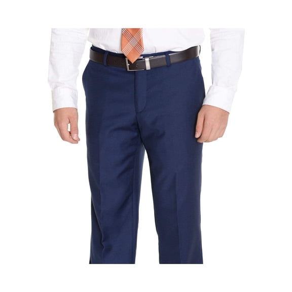 Raphael Slim Fit Solid Blue Flat Front Washable Dress Pants