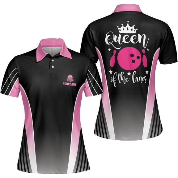 Personalized Bowling Shirts for Women, Custom Name Women Bowling Jersey, Ladies Bowling Polo Shirt for Team (S)