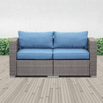 thumbnail image 4 of CozyHom 2 Pcs Outdoor Patio Loveseat Furniture Set, All Weather Wicker Patio Loveseat Outdoor Conversation Sofa Set, Blue, 4 of 12
