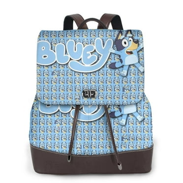 Doayai Bluey Print Women Genuine Leather Backpack ,Leather Laptop Backpack,Unisex Fashion Rucksack,Weekend Travel Daypack,PU Leather Purse,School Bookbag