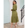 thumbnail image 4 of Frontwalk Fall Dresses For Women 2024 Lapel Neck Button Long Sleeve Dress Belted A-Line Flowy Rufflee Maxi Shirt Dress Casual Long Sundress Army Green XXL, 4 of 9