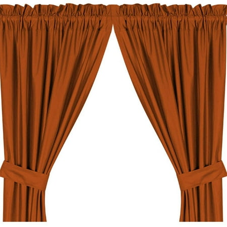 Solid Dark Orange Locker Room Drapery Panels With Tie Backs