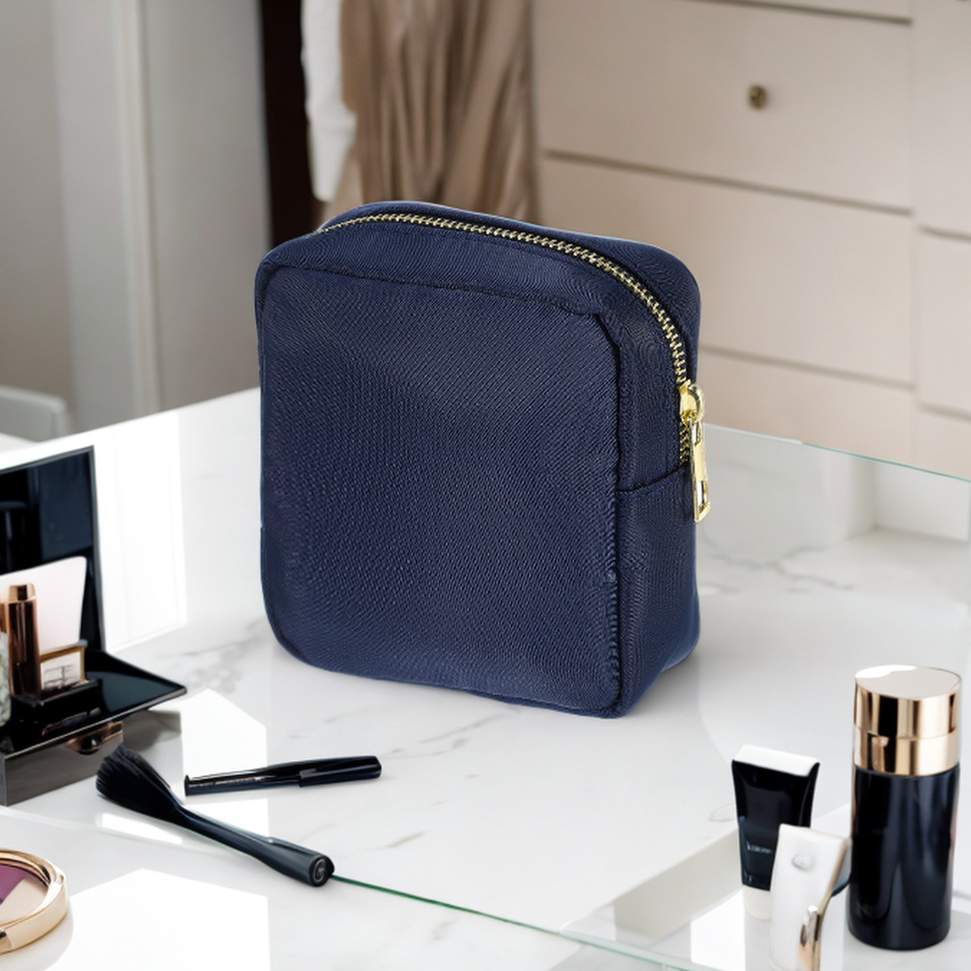 Unique Bargains Women Waterproof Makeup Bag for Business Travel Vacation Gym Dark Blue