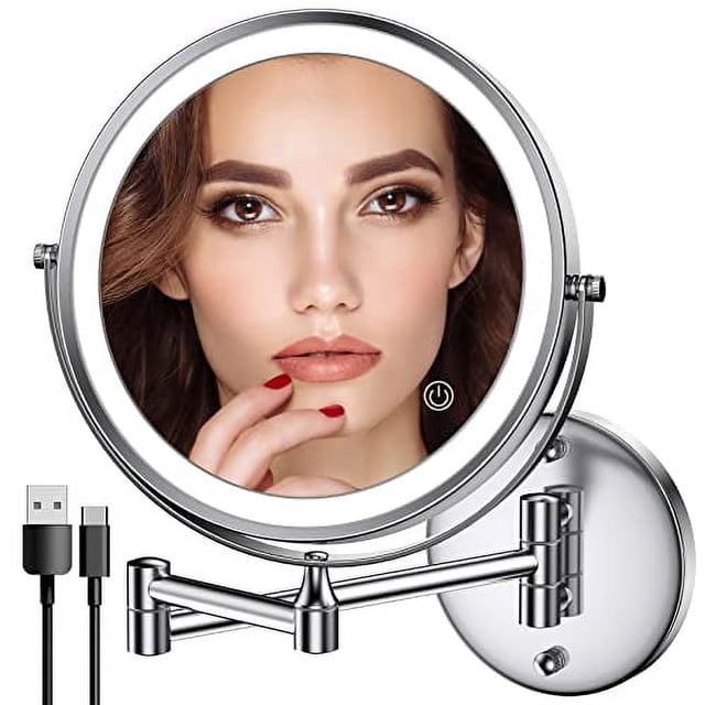 Espejo de Maquillaje Iluminado Rocollos Montado en Pared Recargable 10x