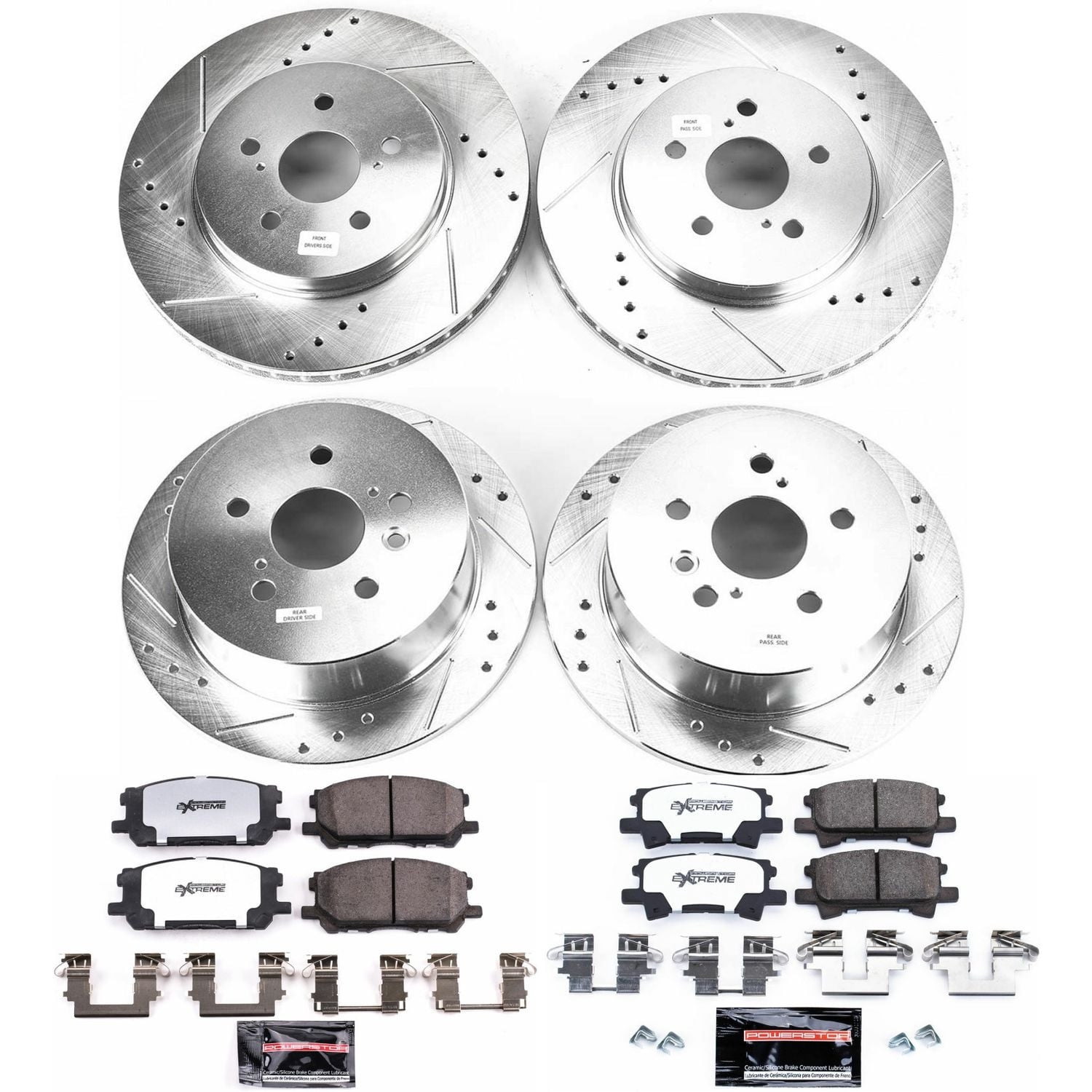 PowerStop Front and Rear Z36 Truck & Tow Carbon-Fiber Ceramic Brake Pad and Drilled and Slotted Rotor Kit Fits: LEXUS TOYOTA Select Models K4530-36