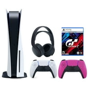 Sony Playstation 5 Disc (PS5 Disc) with Extra Pink Controller, Gran Turismo 7 Launch Edition and Black PULSE 3D Headset Bundle