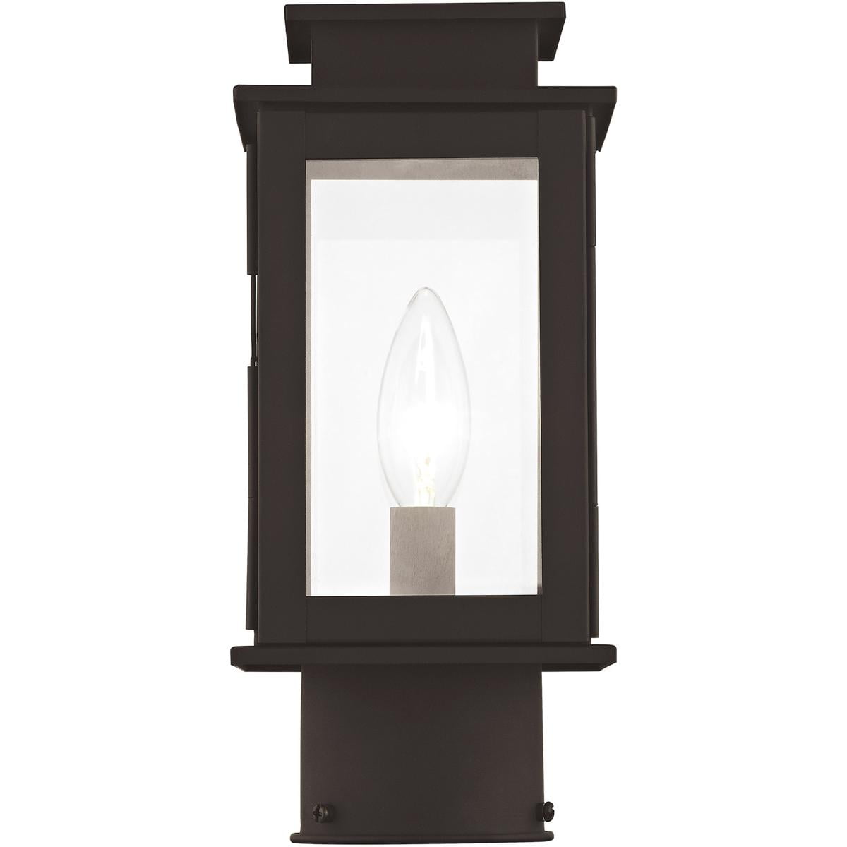4.75 inch 1 Light Bronze Outdoor Post Lantern with Clear Glass Shade backed with Hand Crafted Solid Brass material for patio, front porch, entryway and more