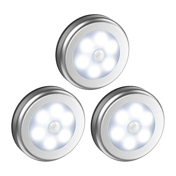 3 luces LED con sensor de movimiento, luz nocturna inalámbrica para escaleras, baños y pasillos. Luz blanca plateada