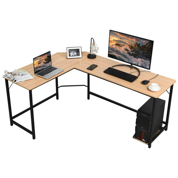 Giantex L-Shaped Working Desk, Computer Gaming Desk, Industry Modern Corner Study Writing Table for Home Office Workstation, Easy Assembly, Natural