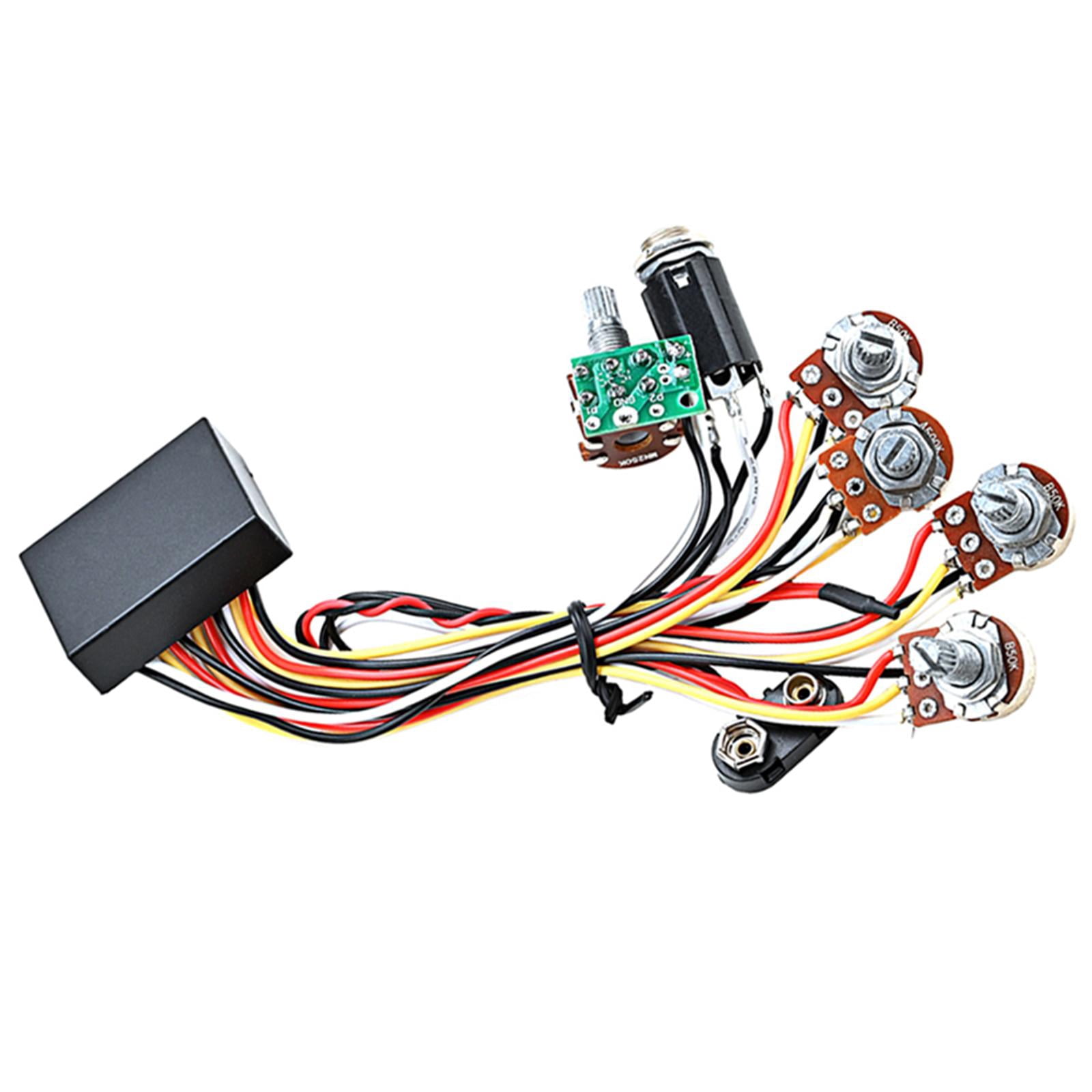 LeeQinersw Bass EQ Band Electric Assembly Guitar Wiring Harness 4 Knob 2 Pickup Bass Preamp