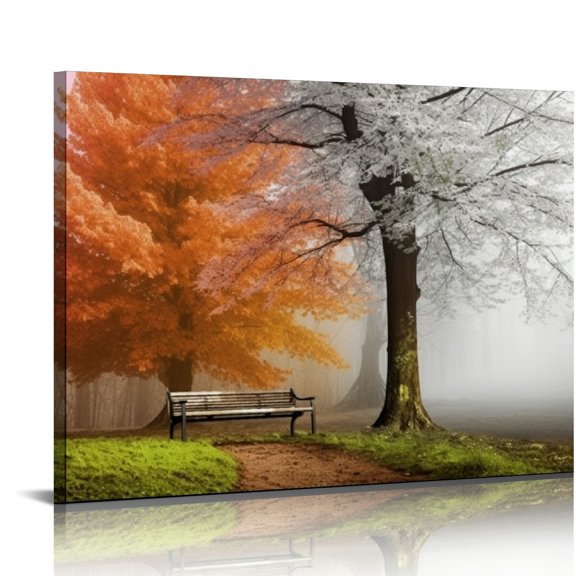 JRXY Canvas Prints Wall Art Decor Large Four Seasons Tree Picture Spring Summer Autumn Winter Painting Artwork for Dining Room Stretched and Framed 20x16 Inch 20x16in