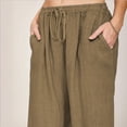 thumbnail image 3 of Pantalones Largos De Mujer Pantalón de lino y algodón con bolsillos Estilo bohemio Traje diario (Marrón claro XXL) Cgtredaw para Mujer Marrón claro T S, 3 of 7