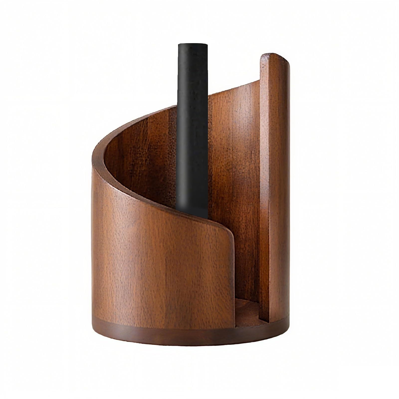 SLGGBUS Mountain Paper Towel Holder, 11.4" Wood Paper Towel Holders with Mango Wood Round Base and Iron, Effortless One-Hand Tearing, Fits Large Rolls for Kitchen & Bathroom Brown