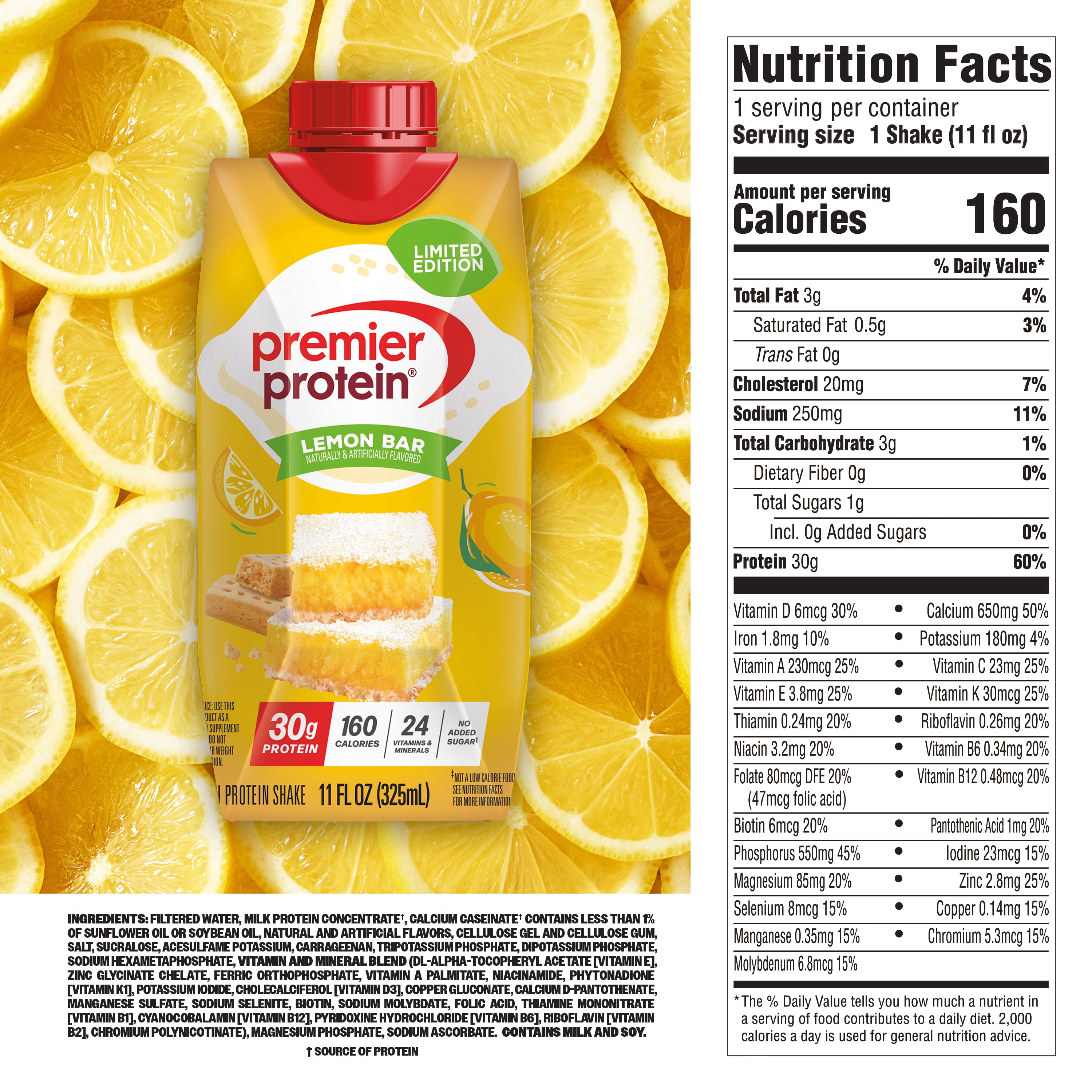 Premier Protein Shake, Lemon Bar , 30g Protein, 11 fl oz, 4 Ct