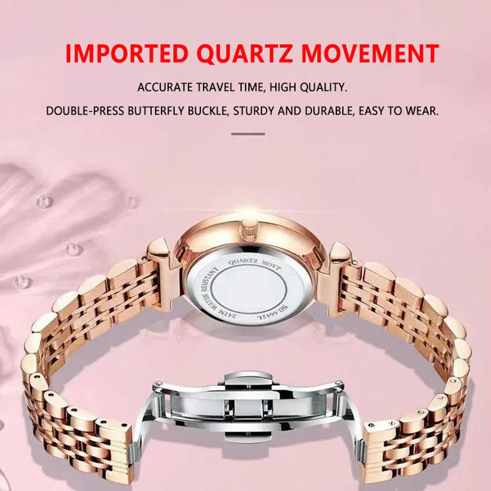 POEDAGAR Women Watches Fashion Rose Gold Steel Quartz Watch Waterproof Luminous Week Date Swiss Brand Ladies Wristwatch Bracelet - image 3 of 7