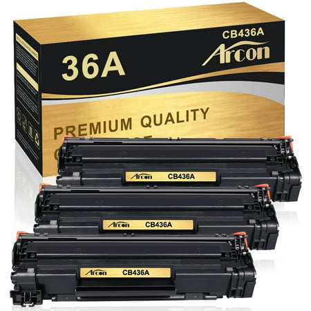 Arcon 3-Pack Compatible Toner Replacement for HP 36A CB436A use with HP LaserJet P1505 P1505n M1522n M1522nf M1120n MFP Printer (Black) Arcon Compatible Toner Cartridges offer great printing quality and reliable performance for professional printing. It keeps low printing cost while maintaining high productivity. Also they are resilient and designed to last for an extended period of time  even after frequent and extensive printing workload. Brand: Acron Compatible Toner Cartridge Replacement for: HP CB436A 36A Compatible Toner Cartridge Replacement for Printer: HP LaserJet P1505/1505n  HP LaserJet M1522nf MFP/M1522n MFP/M1120 MFP/M1120n MFP Pack of Items: 3-Pack Ink Color: Black Cartridge Approx.Weight (Per Pack): 1.37 Pounds Cartridge Dimensions (Per Pack): 11.82 x 14.18 x 10.64 Inches Package Including: 3-Pack Toner Cartridge