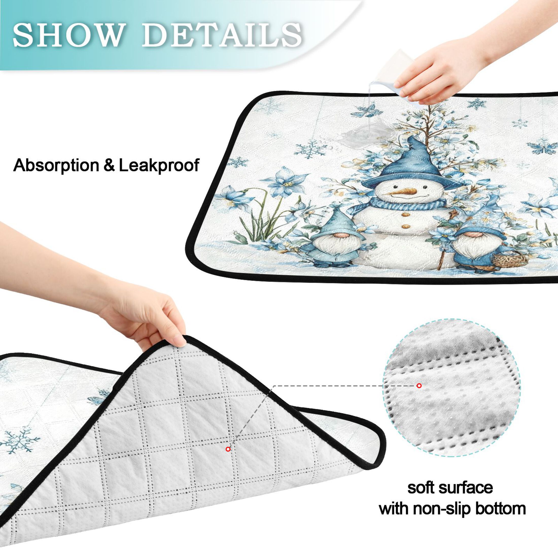 Qxltty Snowman and Dwarf Cat litter Pads Pet Set of 2 Diaper Mats Center Anti-leakage Layer Absorbent Soft and Comfortable