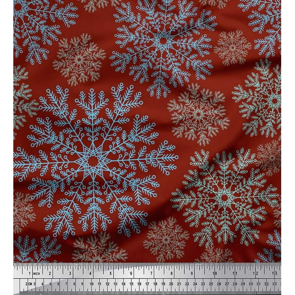 Soimoi Red Cotton Duck Fabric Snow Flakes Floral Fabric Prints By Yard 42 Inch Wide