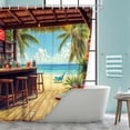 thumbnail image 3 of Vibrant Tropical Beach Bar Shower Curtain, Hawaiian Surfboard Ocean Scene Bathroom Decor, Waterproof Fabric Bath Curtain with Hooks for Summer Coastal Bathroom,12pcs Hooks,69X70 in, 3 of 4
