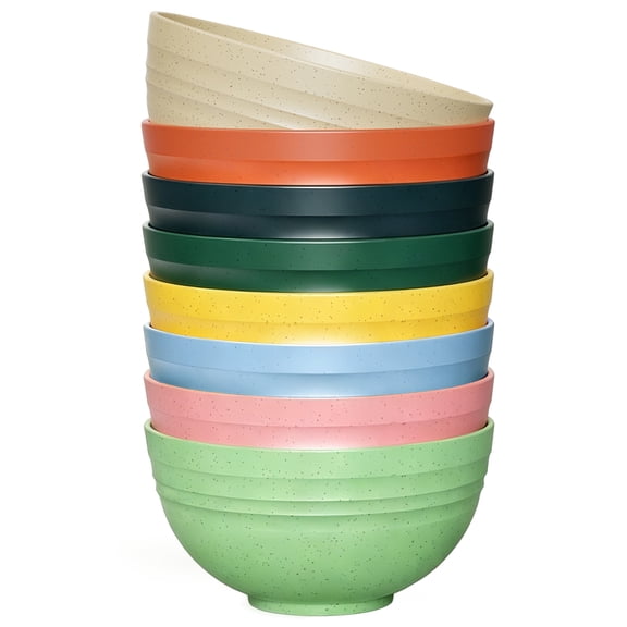 TINANA Wheat Straw Bowls: 26 OZ Bowls Set of 8, Microwave Dishwasher Safe, Lightweight Serving Bowls for Soup, Salad, Oatmeal - Multi Color