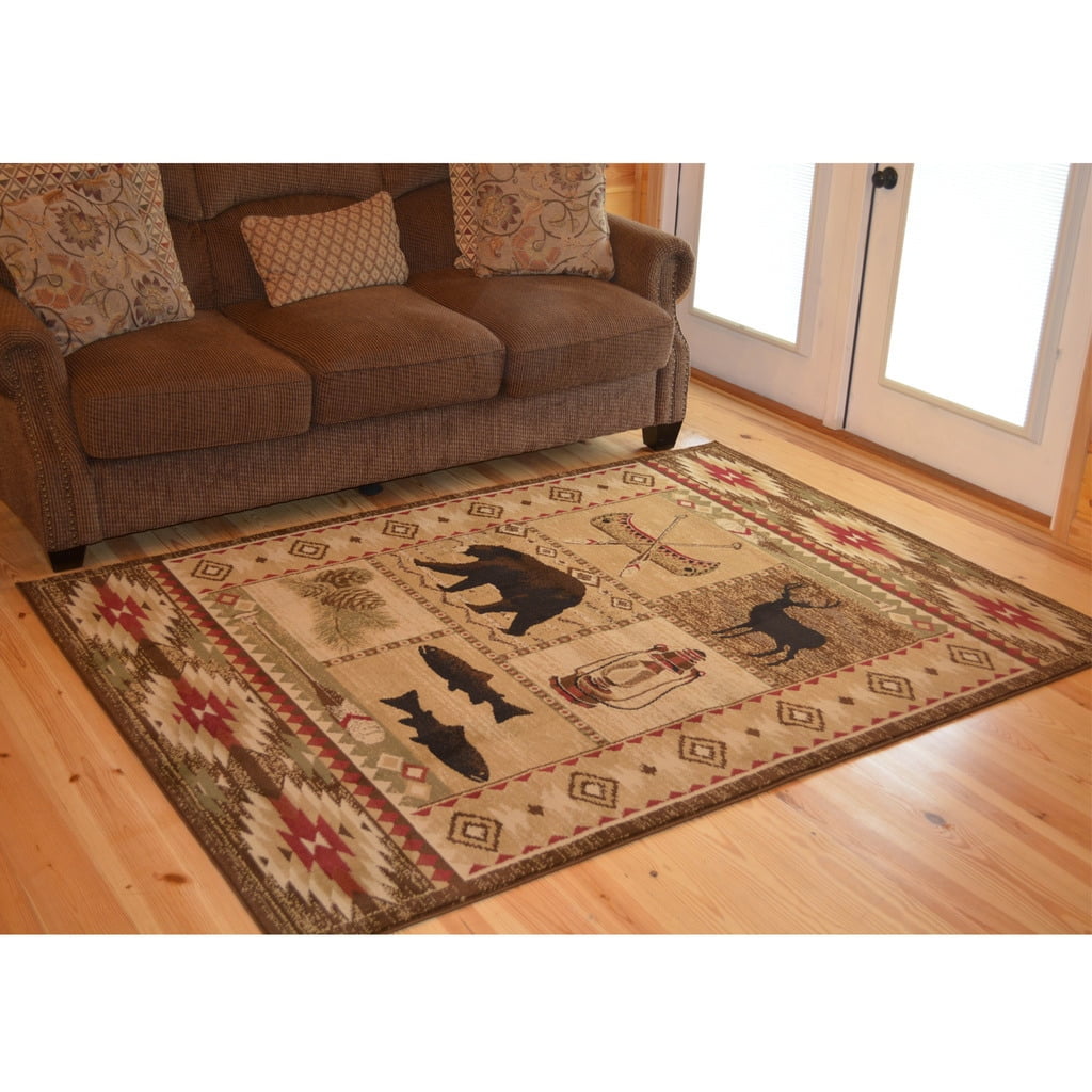 Rug Empire Rustic Lodge Bear Cabin Area Rug (5'3" x 7'3") 5'3" x 7'3
