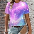 thumbnail image 3 of YueHuiYing Galaxy Shirt for Women Space Print Loose-Fit Short Sleeve Crewneck Casual Blouse Summer Graphic Tee Tops Cute Streetwear, 3 of 6