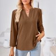 thumbnail image 4 of IROINNID Polyester Long Sleeve T Shirt for Women Casual Solid Slot Neck Loose T-shirt Top,Coffee, 4 of 7