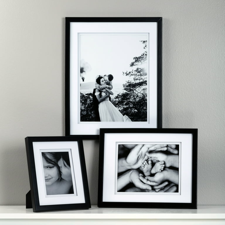 Gallery Solutions 8x10 Black Wall or Tabletop Picture Frame with Double  White Mat For 5x7 Image 