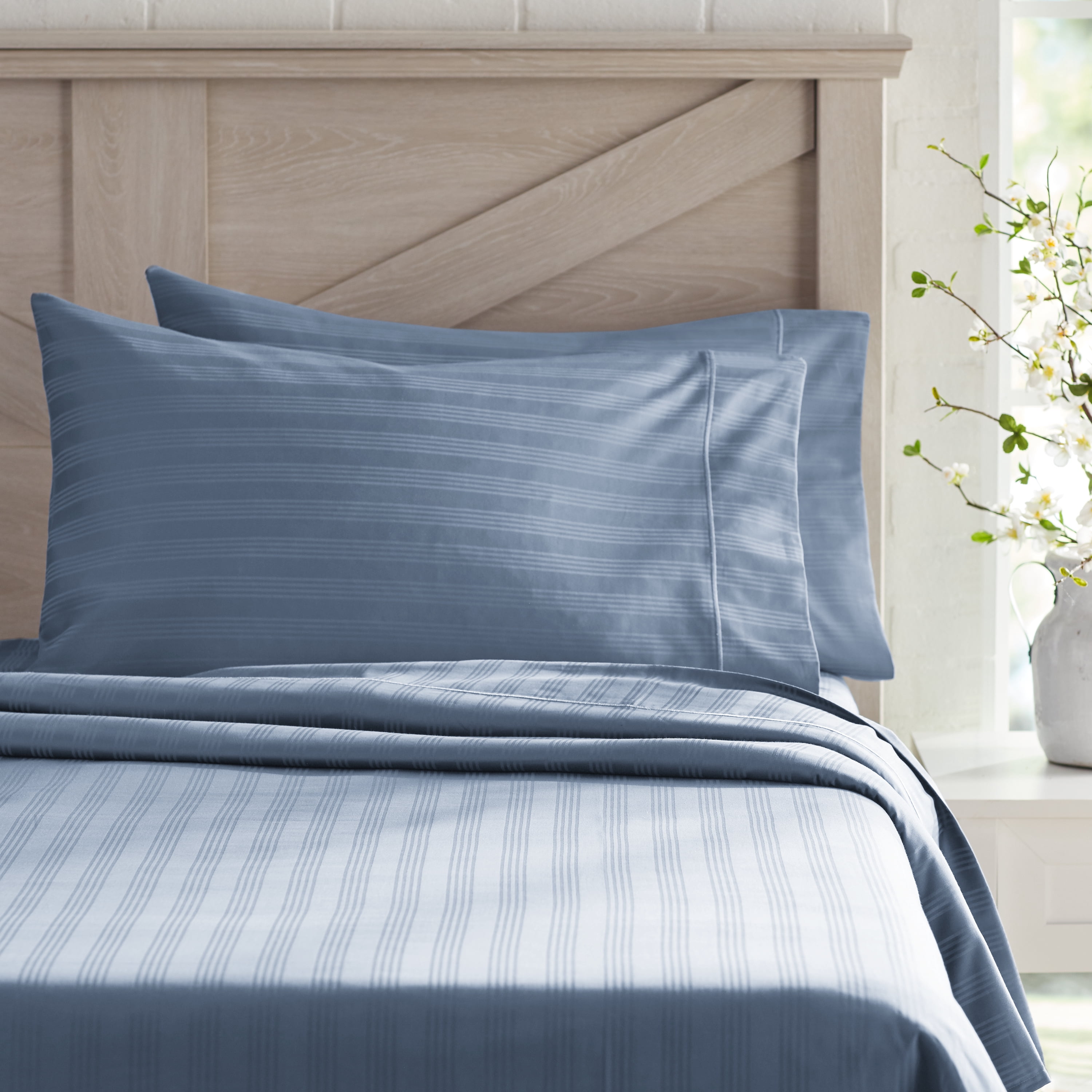 Better Homes & Gardens 400 Thread Count Hygro Cotton Sheet Set, Queen, Blue Damask