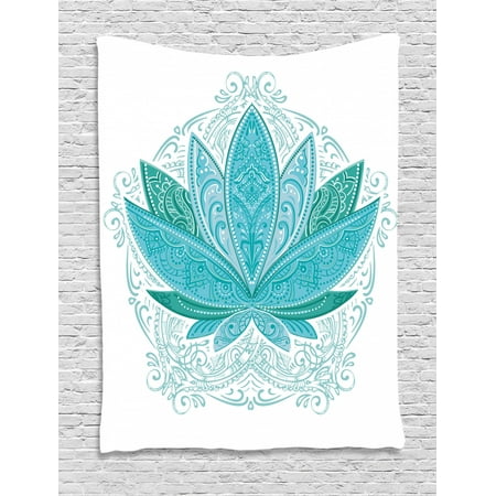 Teal Blue Bedroom Decor Lotus Tapestry, Lotus Flower with Ornaments Ethnic Exotic Petals Mehndi Traditional Boho Design, Wall Hanging for Bedroom Living Room Dorm Decor, Teal Sky Blue, by Ambesonne ()