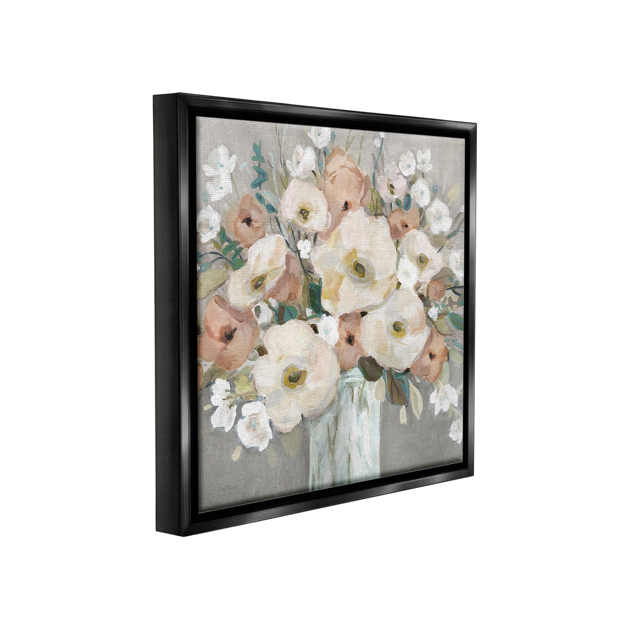 Stupell Industries Mixed Spring Bouquet Botanical & Floral Painting Black Floater Framed Canvas Art Print Wall Art, 25 x 25