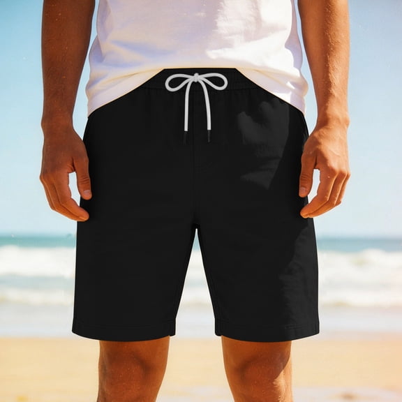 Mens Cotton Shorts Elastic Waist Drawstring Sweat Shorts Soft Breathable Casual Summer Shorts Knee Length Beach Vacation Lounge Outfits