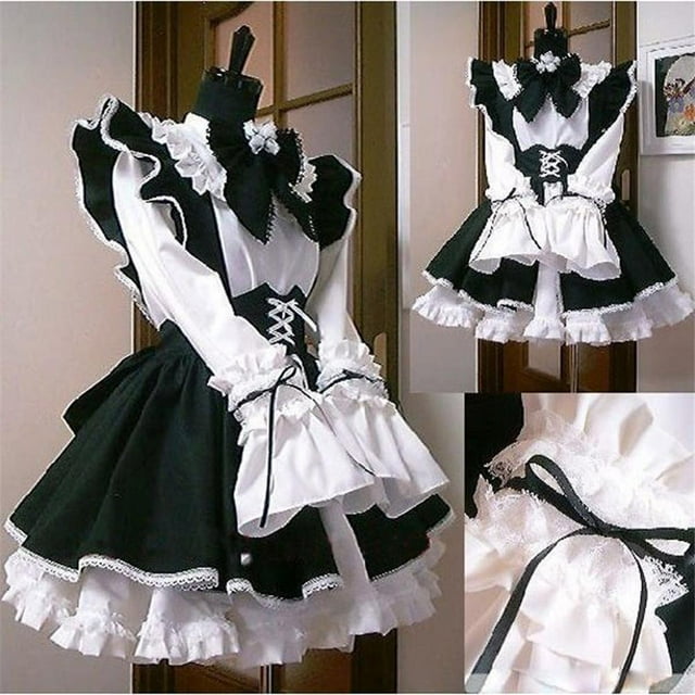 Traje de sirvienta para mujer,Traje de sirvienta para mujer Anime Anime Vestido largo Vestido con delantal blanco y negro Tecnología avanzada