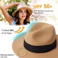 thumbnail image 4 of Sombrero de sol de ala ancha con visera ancha para mujer Sombrero enrollable de paja de Panamá Sombrero de sol de playa Fedora, 4 of 5