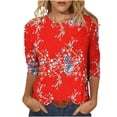 thumbnail image 1 of HKEJIAOI Hauts à Manches 3/4 pour Femmes Imprimé Floral Col Rond XXL Été, 1 of 1