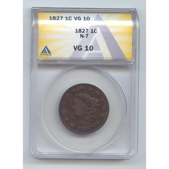 1827 Coronet Head Large Cent, Newcomb-7, ANACS VG-10