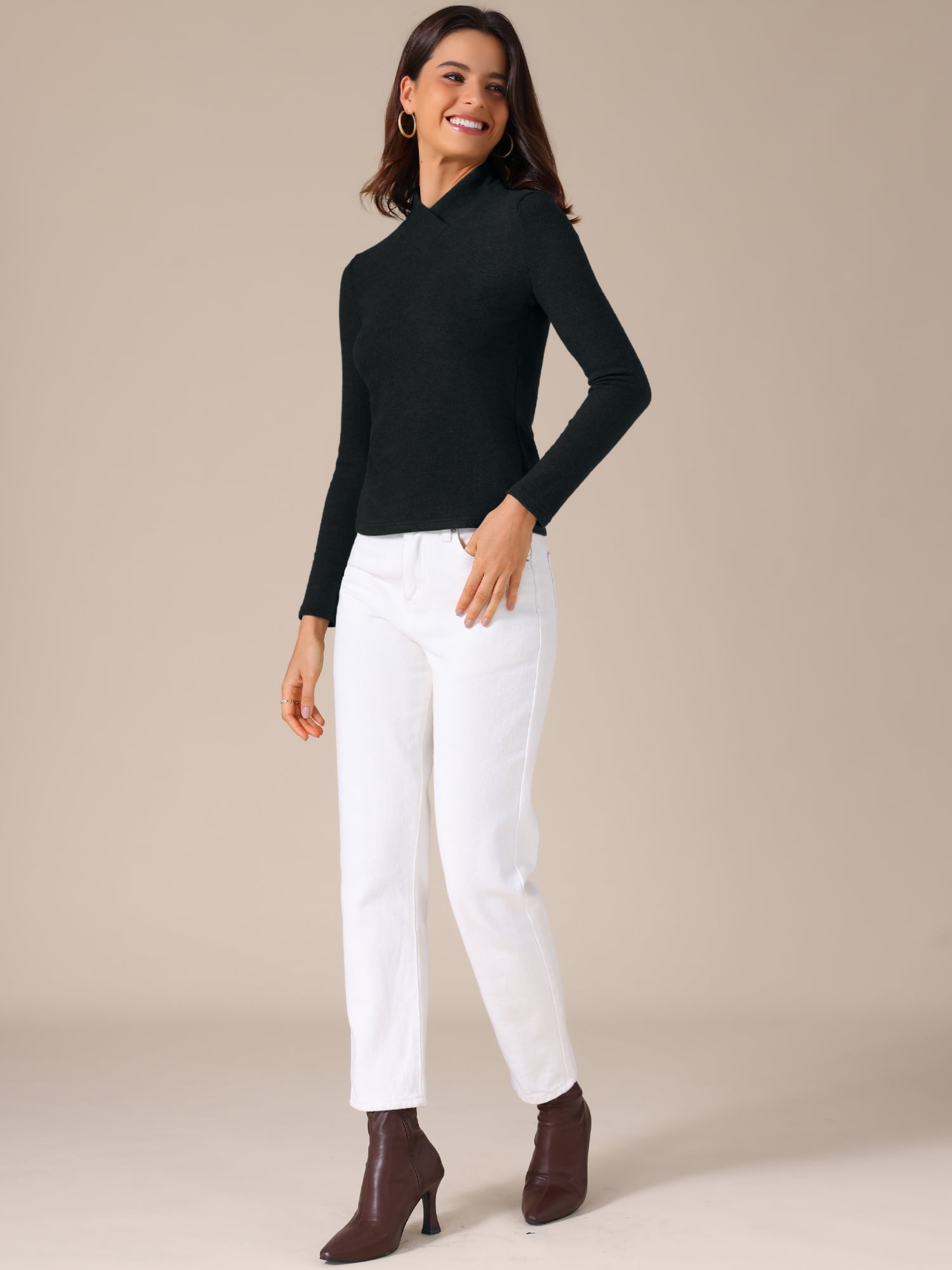 DARING DIVA Women's Basic Long Sleeve Solid Color Thermal Shirts XS Black