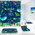 thumbnail image 2 of Poedist 4Pcs Kid Shower Curtain Set, Bathroom Sets with Shower Curtain and Rugs, with Non-Slip Rugs,Toilet Lid Cover,Bath Mat and 12 Hooks,71 x 71 Inch, Blue Undersea Animals Kid's Set, 2 of 6