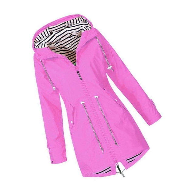 Veste à Capuche Douce pour Femme Imperméable Manteau de Pluie Armée Extérieur Rose TTTG