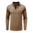 thumbnail image 3 of Lumento Men Tops Long Sleeve Polo Shirt Button Blouse Mens Solid T-Shirt Lapel Neck T Shirts Basic Tee Khaki XL, 3 of 6