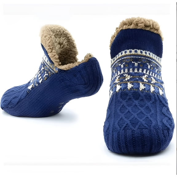 OQRKI Mens Slipper Socks: Winter Warm Fuzzy Socks, Thermal Cozy Non Slip Socks Fleece Home Socks, 1 Pair