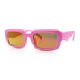 thumbnail image 6 of Womens Narrow Rectangle Mod Luxury Geometric Bevel Cut Arm Sunglasses Pink - Fuchsia Mirror, 6 of 8