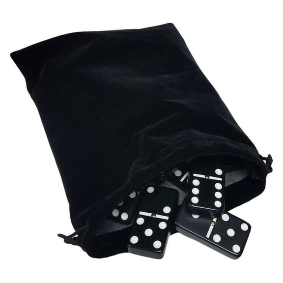 Marion & Co. Double Six Black Jumbo Tournament Domino in Elegant Velvet Bag with Spinners