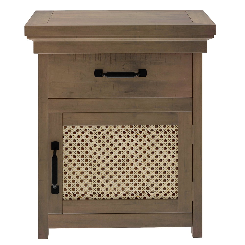 Private Jungle Rustic Nightstand with Drawer and Rattan Design Cabinet,Modern Wooden Bedside Table End Table for Living Room and Bedrooms,Natural Private Jungle Rustic Nightstand with Drawer and Rattan Design Cabinet,Modern Wooden Bedside Table End Table for Living Room and Bedrooms,Natural